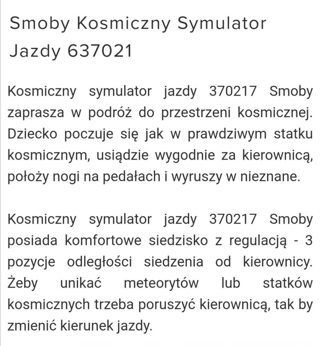 Smoby Kosmiczny symulator jazdy w galaktyce dla fana kosmosu Nowy