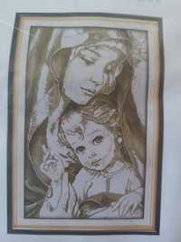 Haft krzyżykowy Madonna z dzieciątkiem metoda liczenia. Duża 34-52cm.