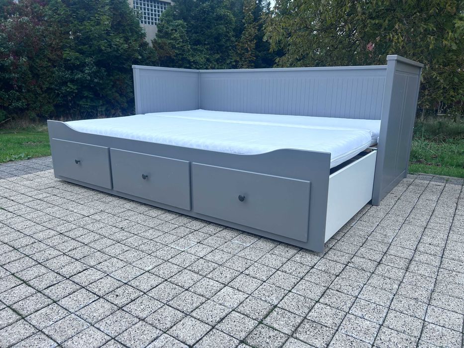 IKEA HEMNES Łóżko Leżanka z 3 szufladami, 2 materace, szare Transport