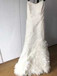 Suknia ślubna ecru na wysoką z falbankami rybka rozmiar 38 M gratisy