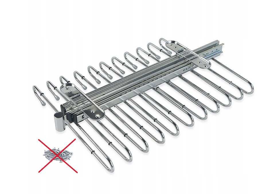 Wysuwany wieszak na spodnie, 11 prętów, Stal, (Brak śrubek)