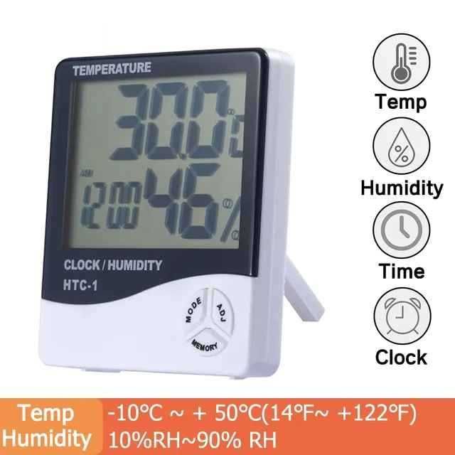 Medidor Digital Humidade, Temperatura e Relógio Higrómetro Termómetro