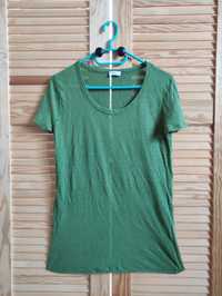 Lniana bluzka na krótki rękaw tunika t-shirt koszulka Closed L 40 ziel