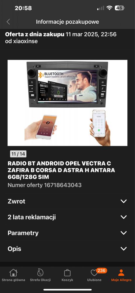 Radio Zafira B Android karta sim 6gb