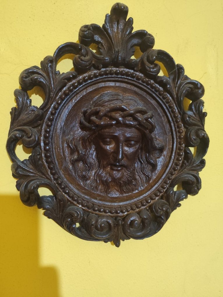 Quadro/figura/ antigo em madeira Jesus