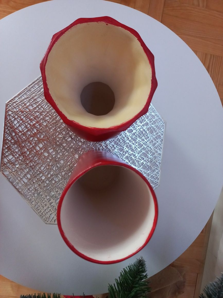 Piękne, duże dwa WAZONY ceramiczne, CZERWONE dekoracyjne jak Nowe