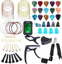 Kit guitarra 60 peças afinador capo palhetas cordas pinos alicate NOVO