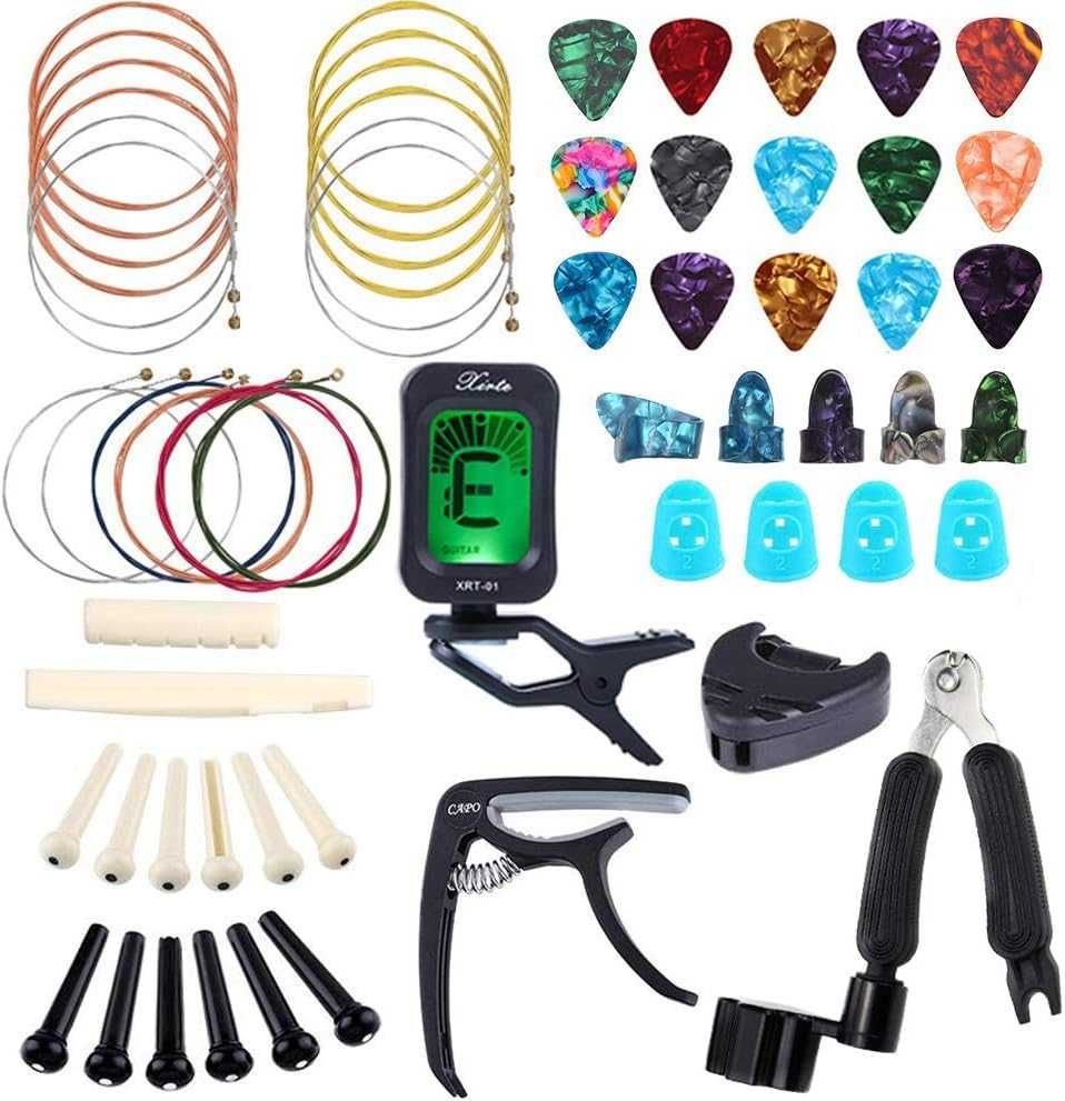 Kit guitarra 60 peças afinador capo palhetas cordas pinos alicate NOVO