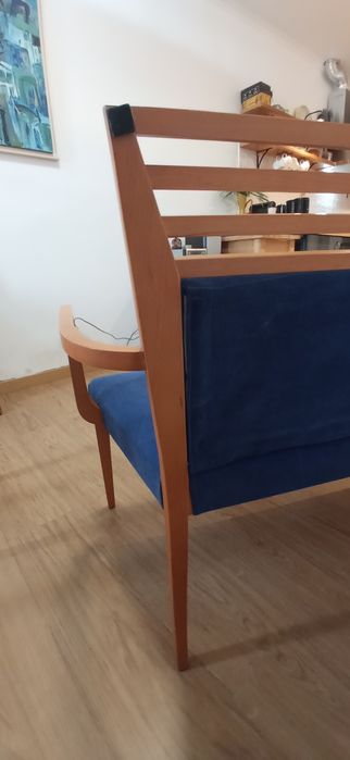Canape, cadeirão madeira maciça e veludo azul