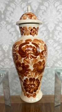 Średni wazon stara ceramika Włocławek ręcznie malowany brąz
