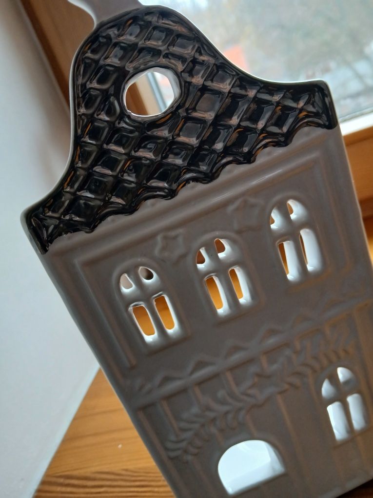 Świecznik kamieniczka, domek ceramiczny, święta.