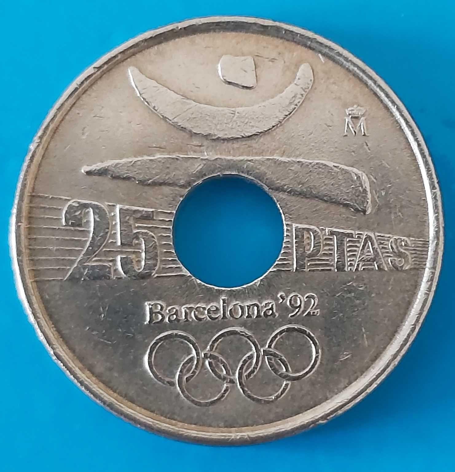 25 Pesetas de 1990, Espanha, Rei Juan Carlos I, Barcelona.92