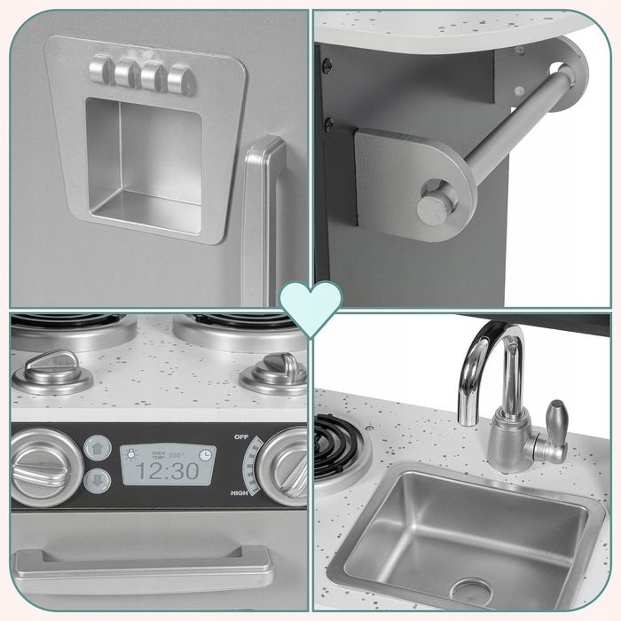 Duża Kuchnia Drewniana Dla Dzieci XXL Światło Płyta Grzewcza Pokrętła