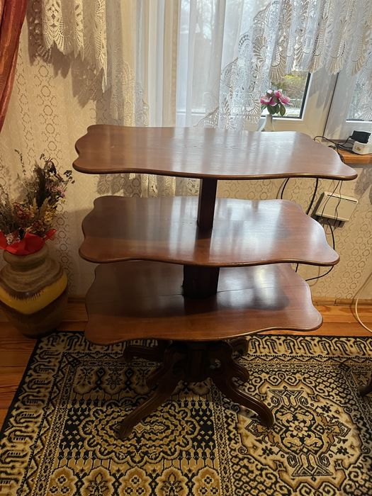 drewniany składany stolik antyk 3 pietrowy