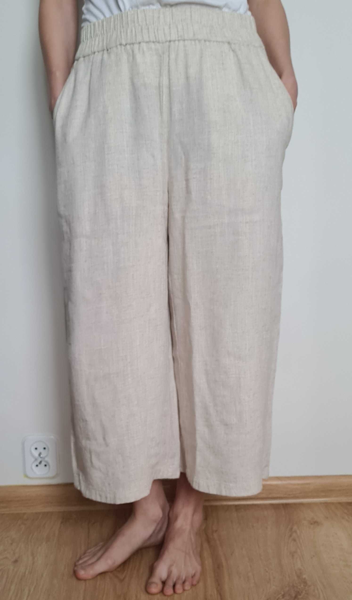 Szerokie beżowe spodnie culoty culotte Pieces Petite wiskoza/len