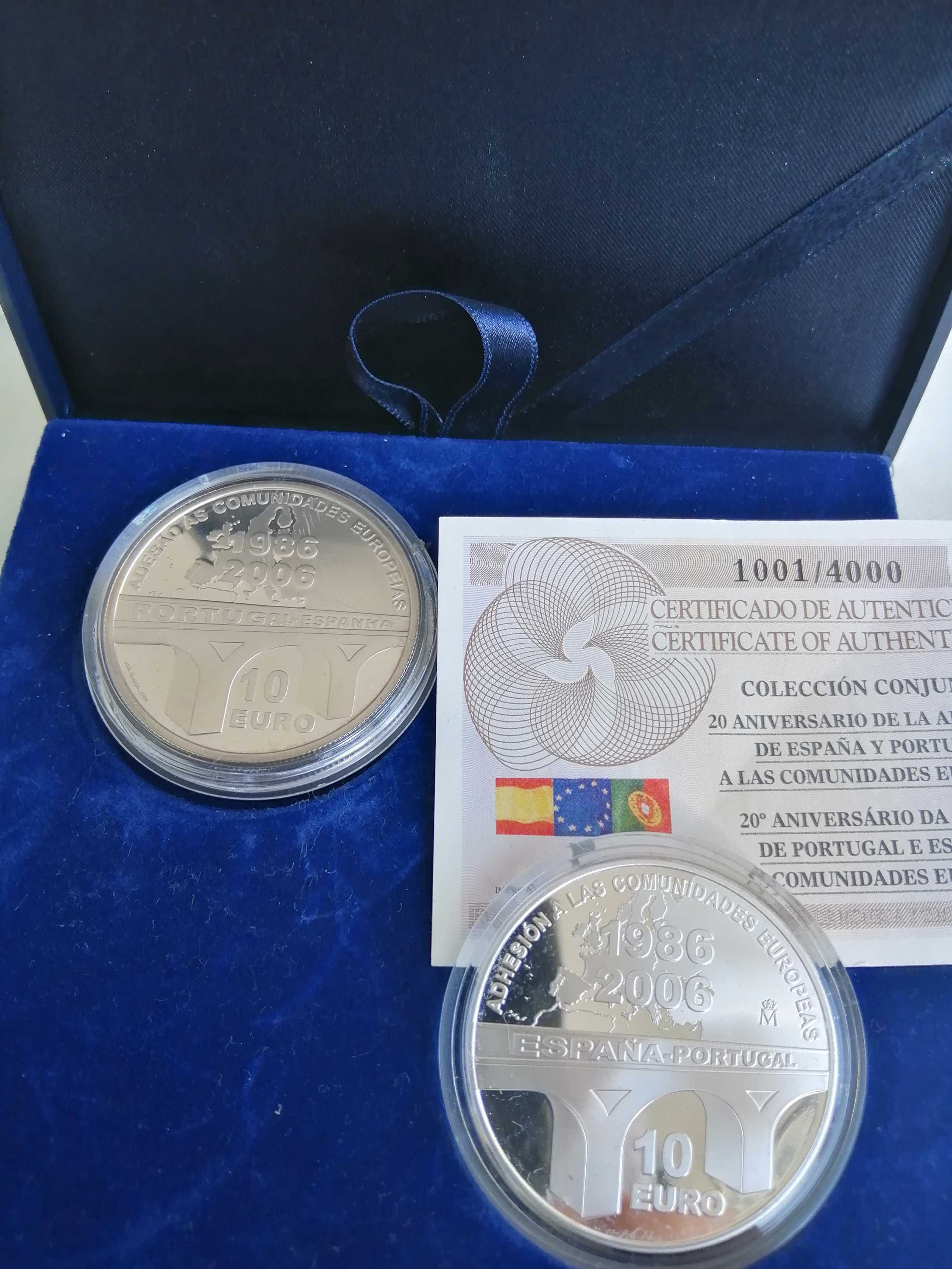 Conjunto de 2 moedas prata prof. Portugal é Espanha, 925 %