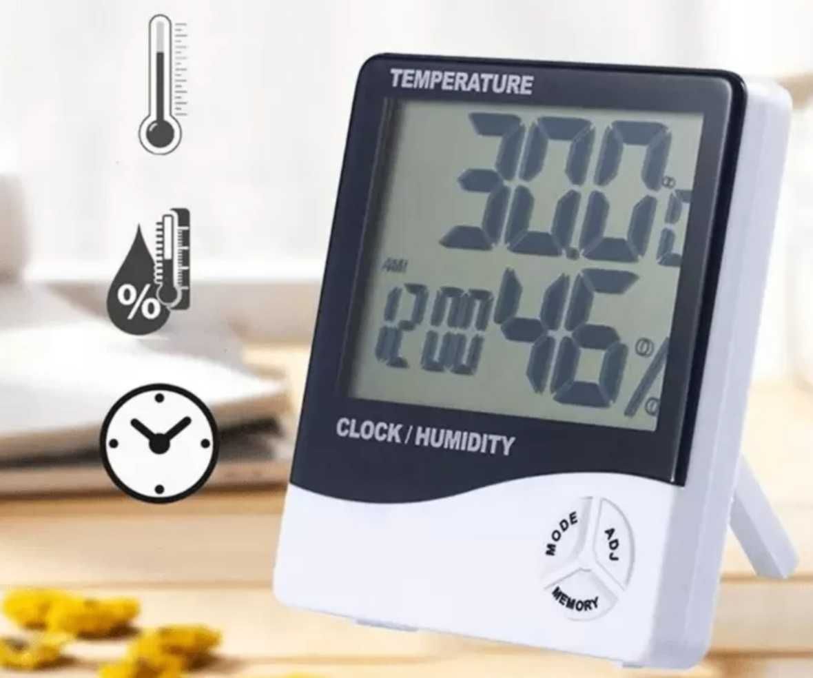 Электронный цифровой термометр гигрометр с выносным датчиком и часами