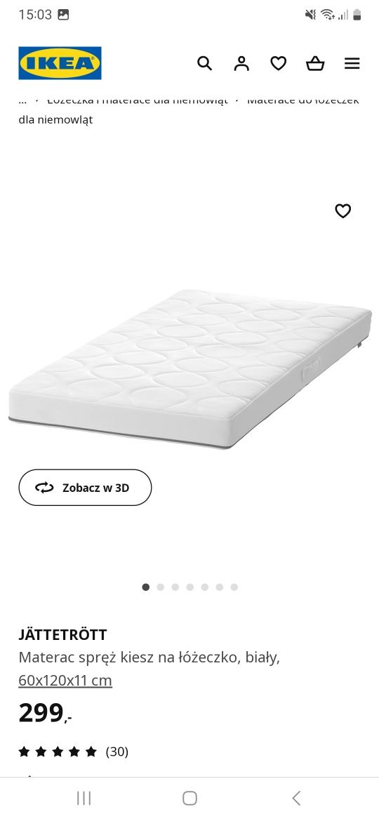 Łóżeczko z materacem Ikea