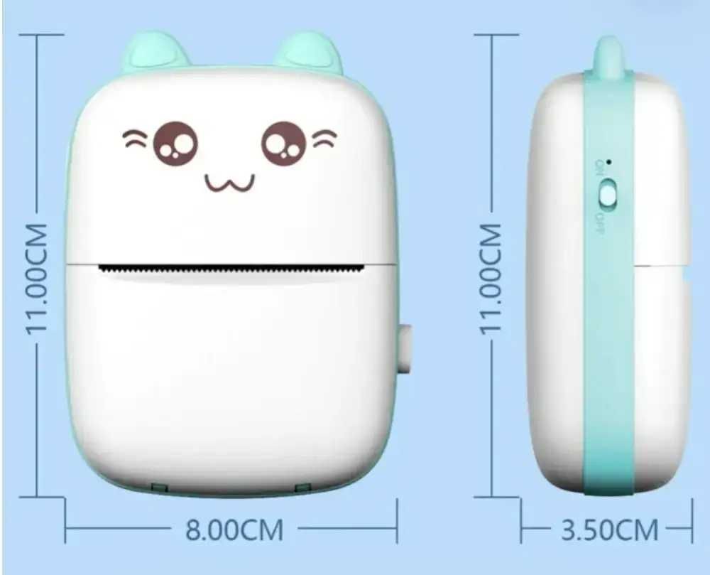 Маленький принтер для наклеек портативный термопринтер детский котик