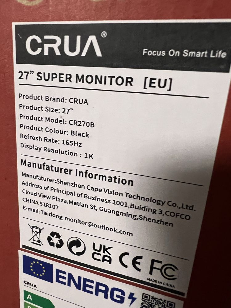 Monitor gamingowy LED Matowy crua 27” 165Hz matowy