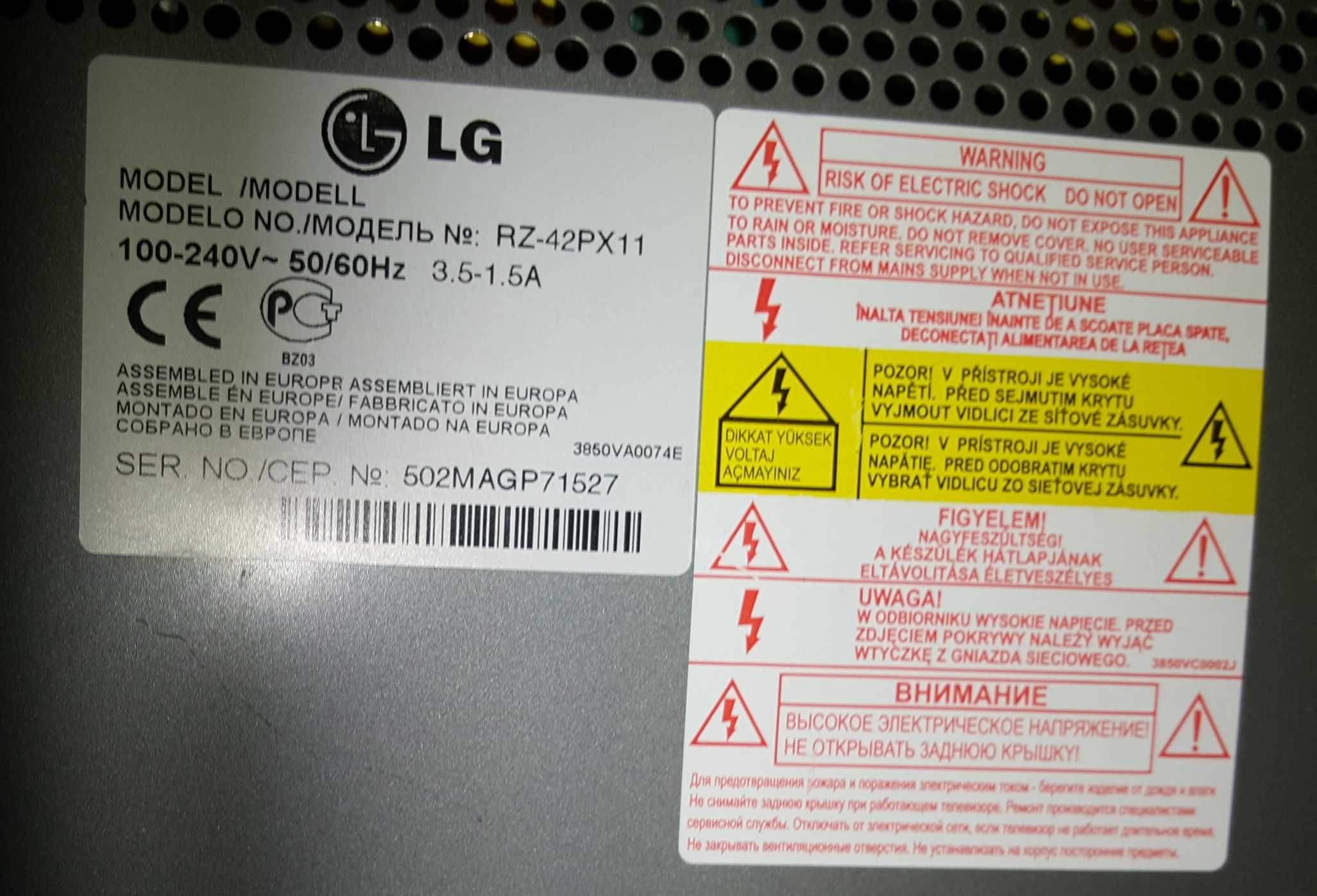 TV Plasma LG modelo RZ-42PX11 - 42" - Avariado