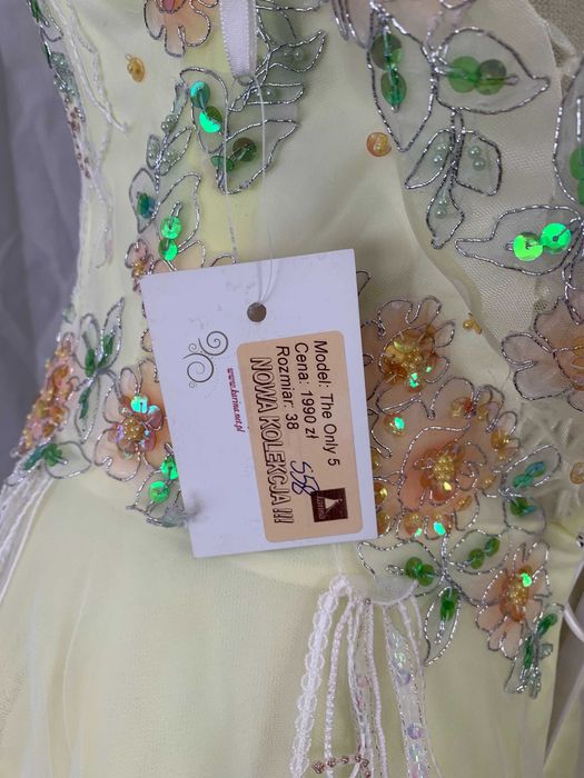 Unikatowa nowa suknia 38 M kolorowa w kwiaty limonkowa balowa na sesję