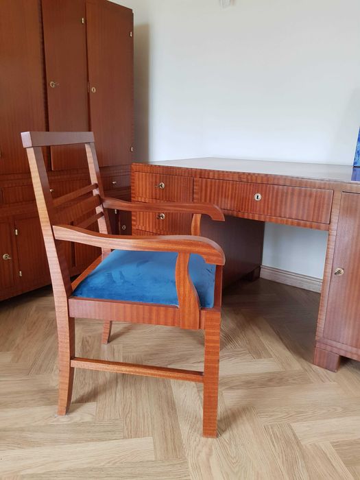 KOMPLET MEBLI ART DECO PO RENOWACJI biurko, stół, krzesła i szafa