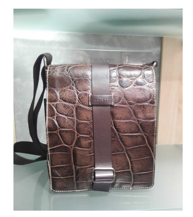 Tiracolo em Pele/Croco com Tecido