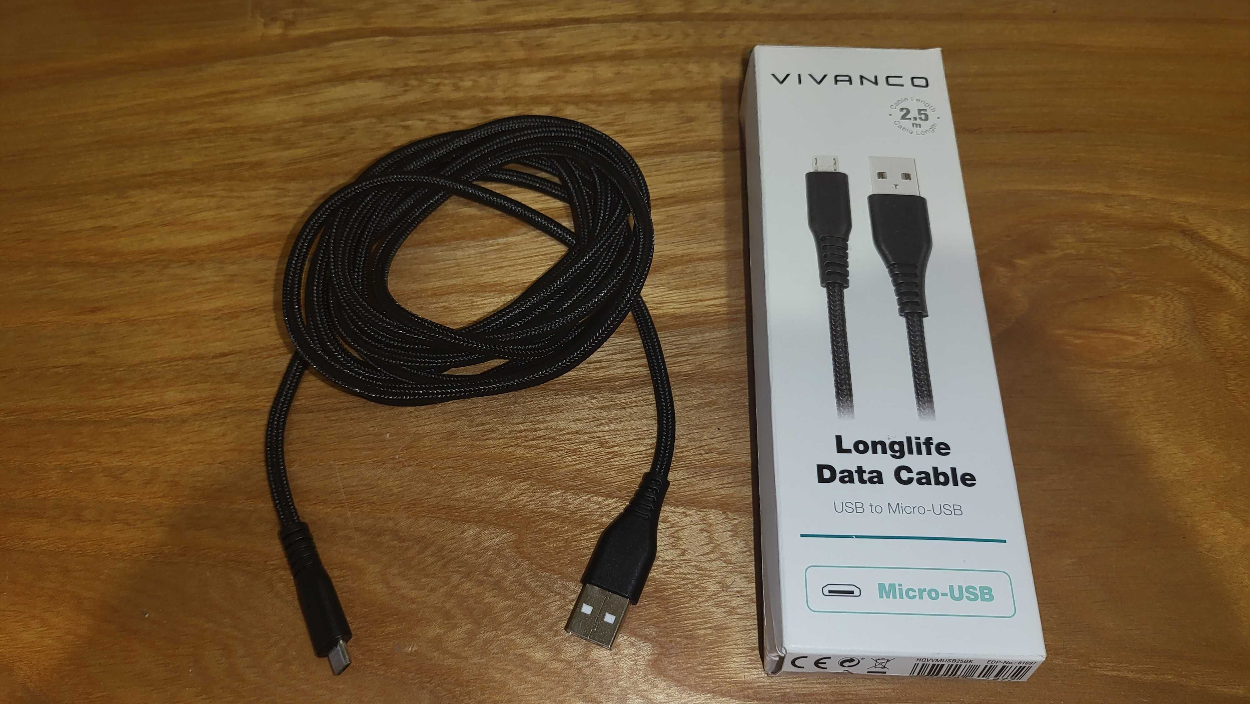 Kabel USB-micro usb 2,5m stan bdb Vivanco