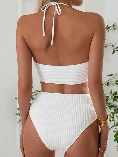 Jednoczęściowy strój kąpielowy damski z wycięciami halter rozmiar XL