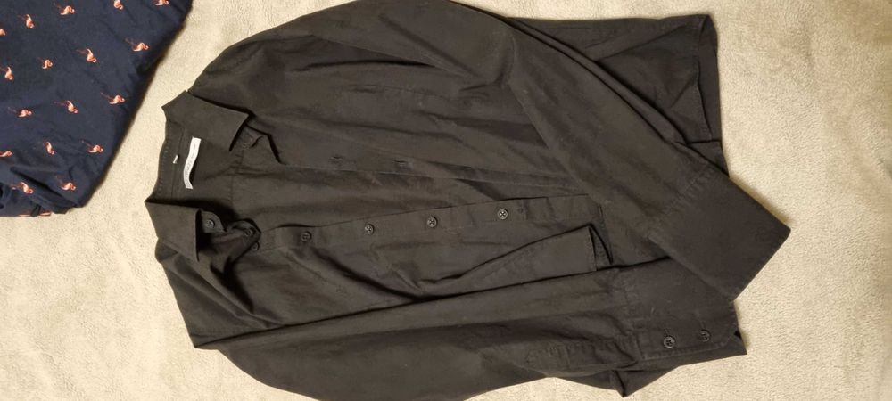 Koszula męska, M, Ferruzi czarna z tłoczeniem w kwiaty