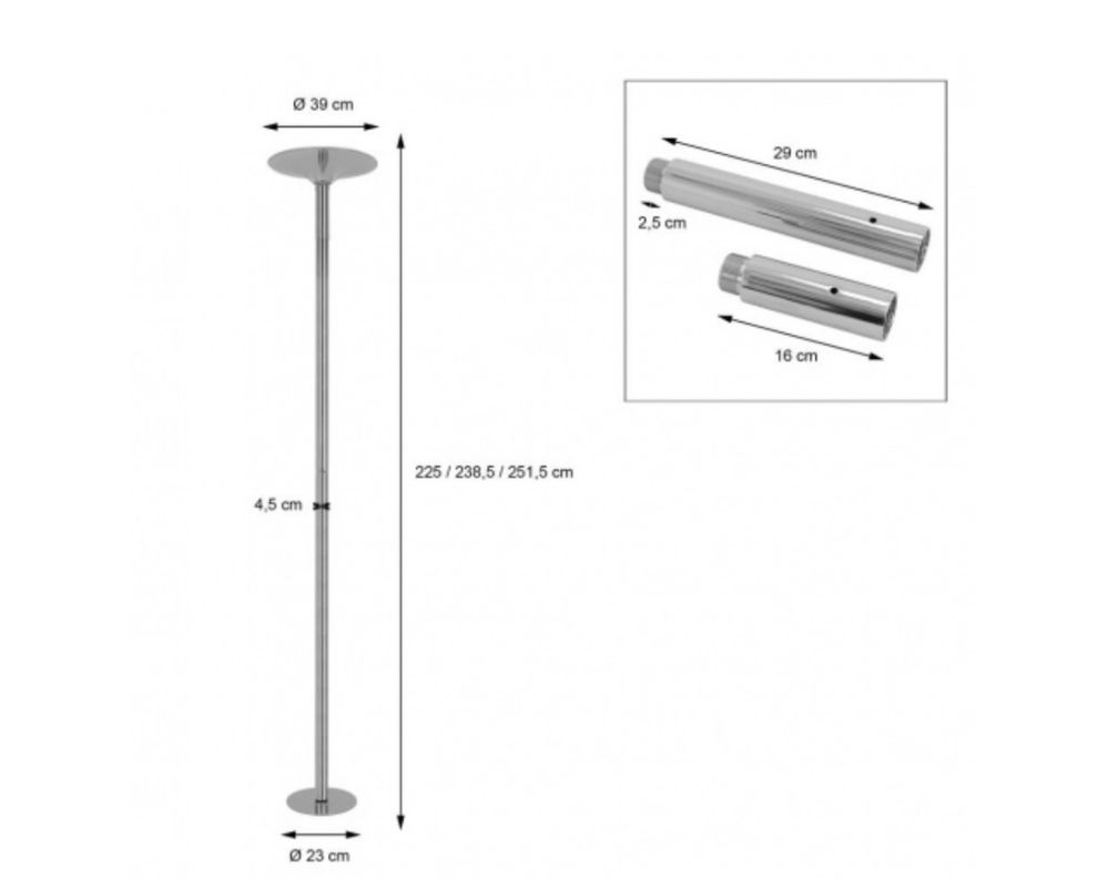 Rura rurka do pole dance - składana, chromowana, obrotowa, rozporowa