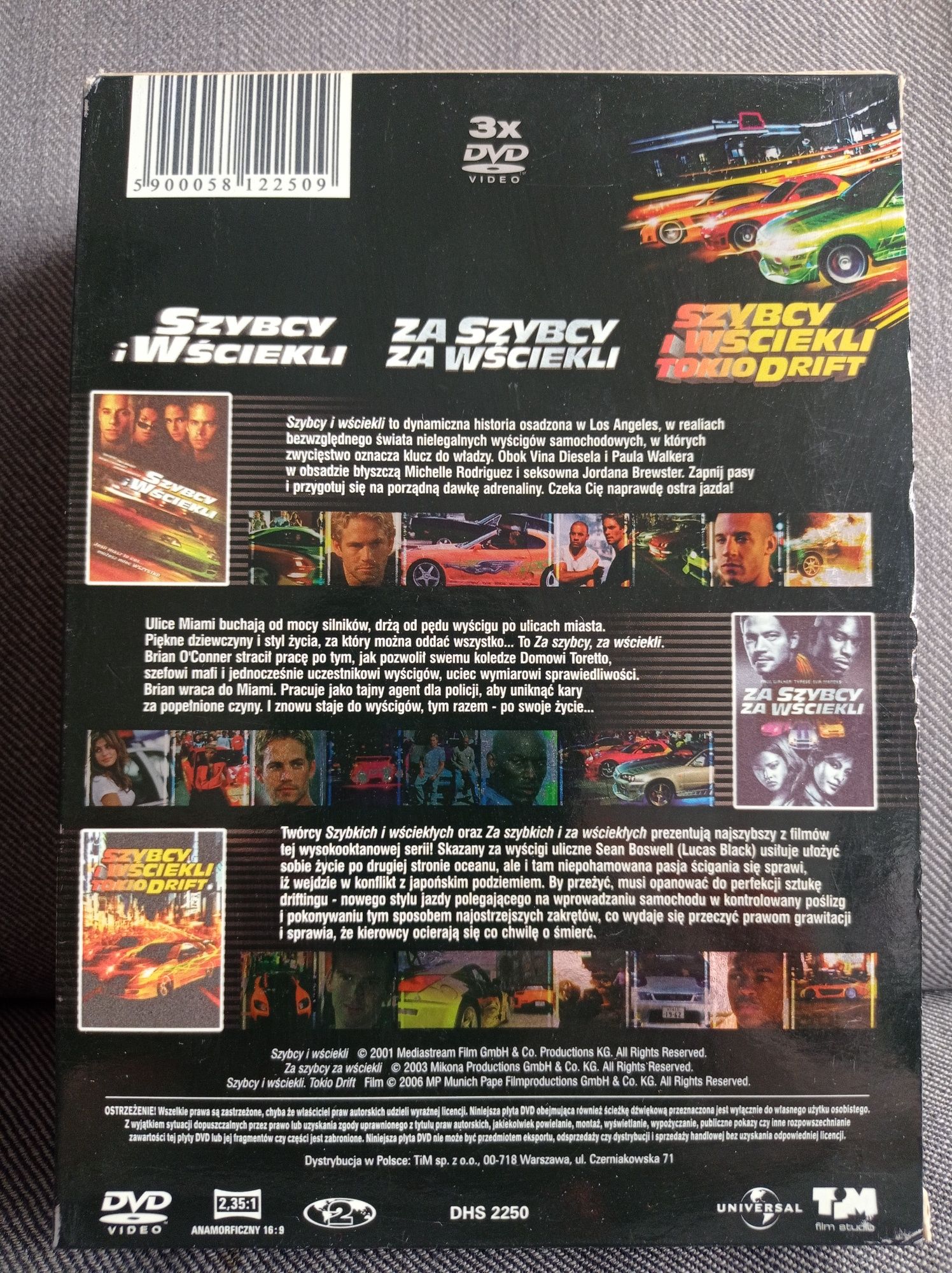 Szybcy i wściekli BOX 3xDVD Za szybcy za wściekli i Tokio drift nowy