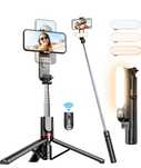 Stabilny statyw Selfie Stick ze zdejmowanym światłem wypełniającym