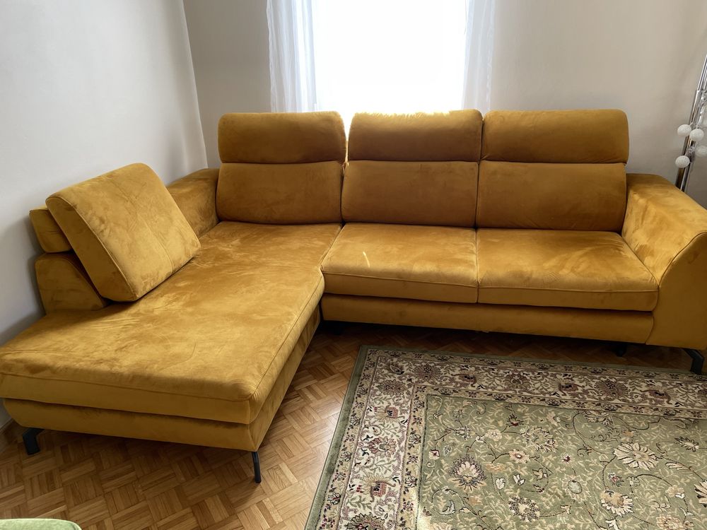 Kanapa narożnik musztardowa sofa miodowa