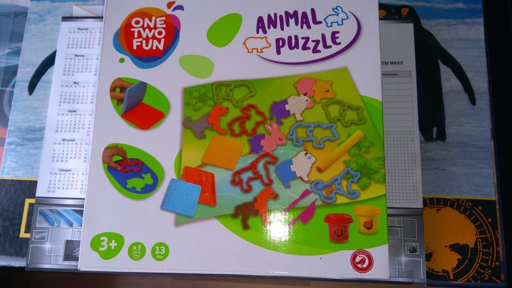 Animal puzzle zestaw z masą plastyczną