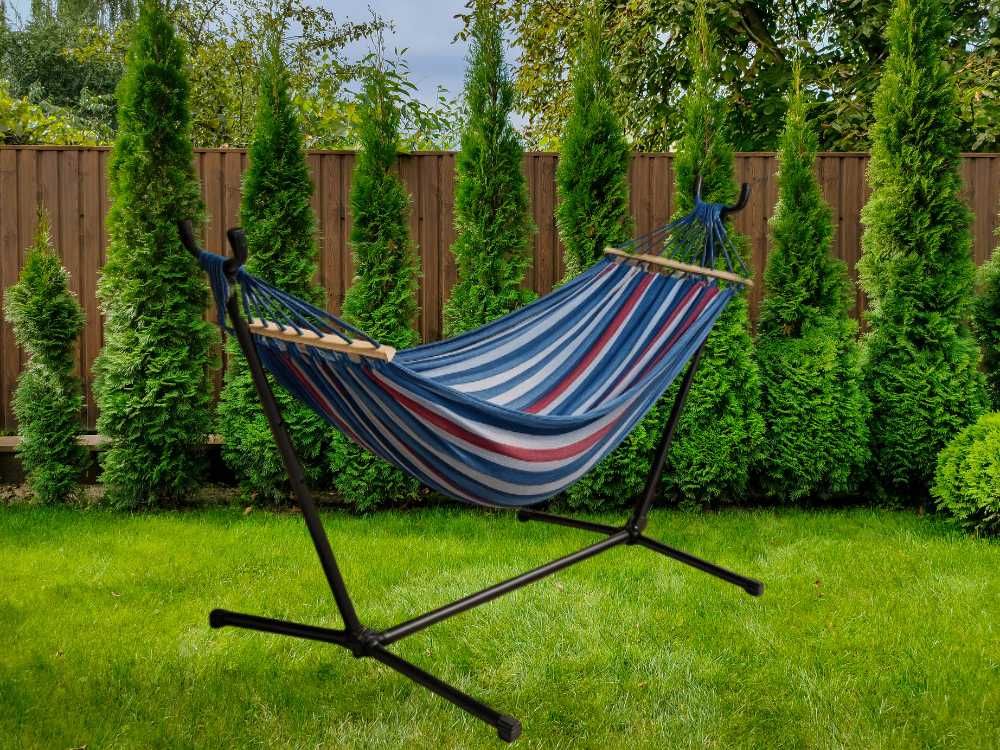 Hamak ze Stelażem Stojakiem Ogrodowy Mocny Niebieski 150kg XXL