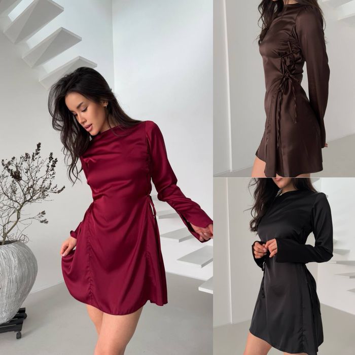 Женское шелковое платье с длинным рукавом Жіноча сукня шовк чорний