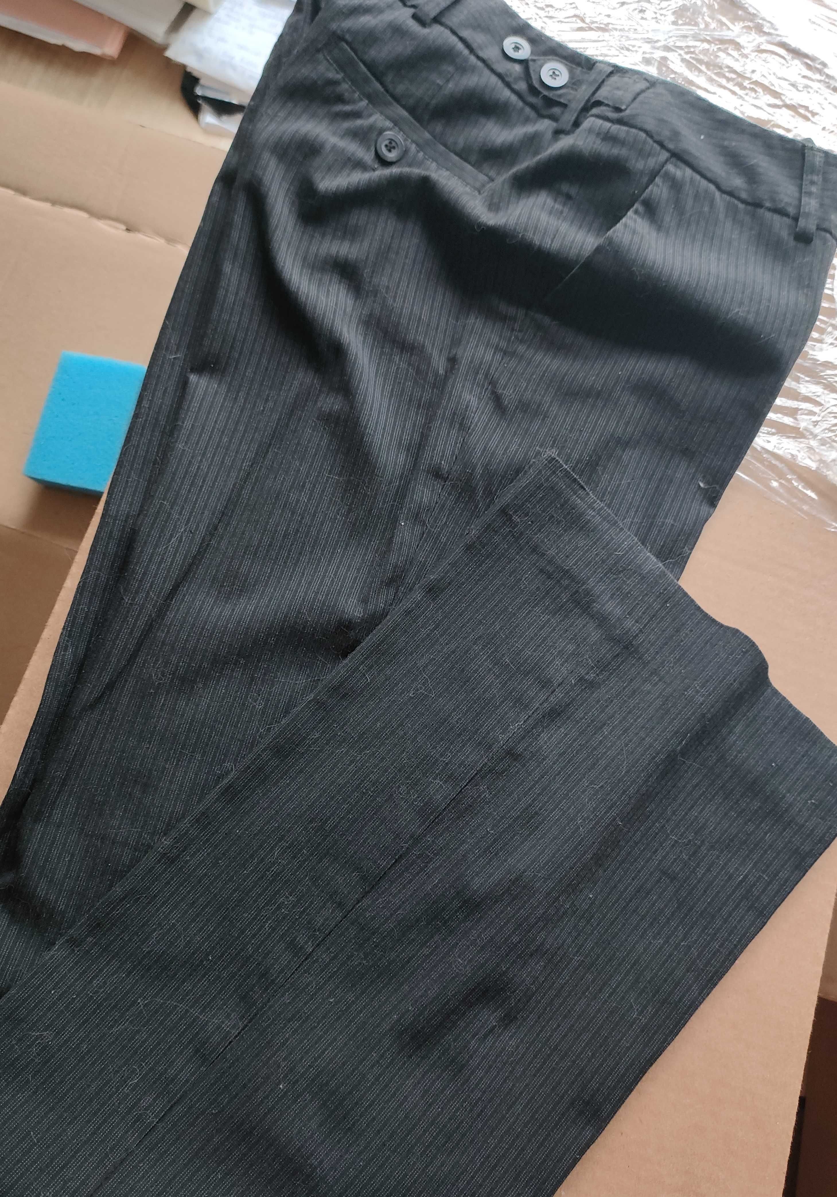 H&M_ Spodnie Garniturowe_Czarne/ Prążki_Proste_ 36_Lux