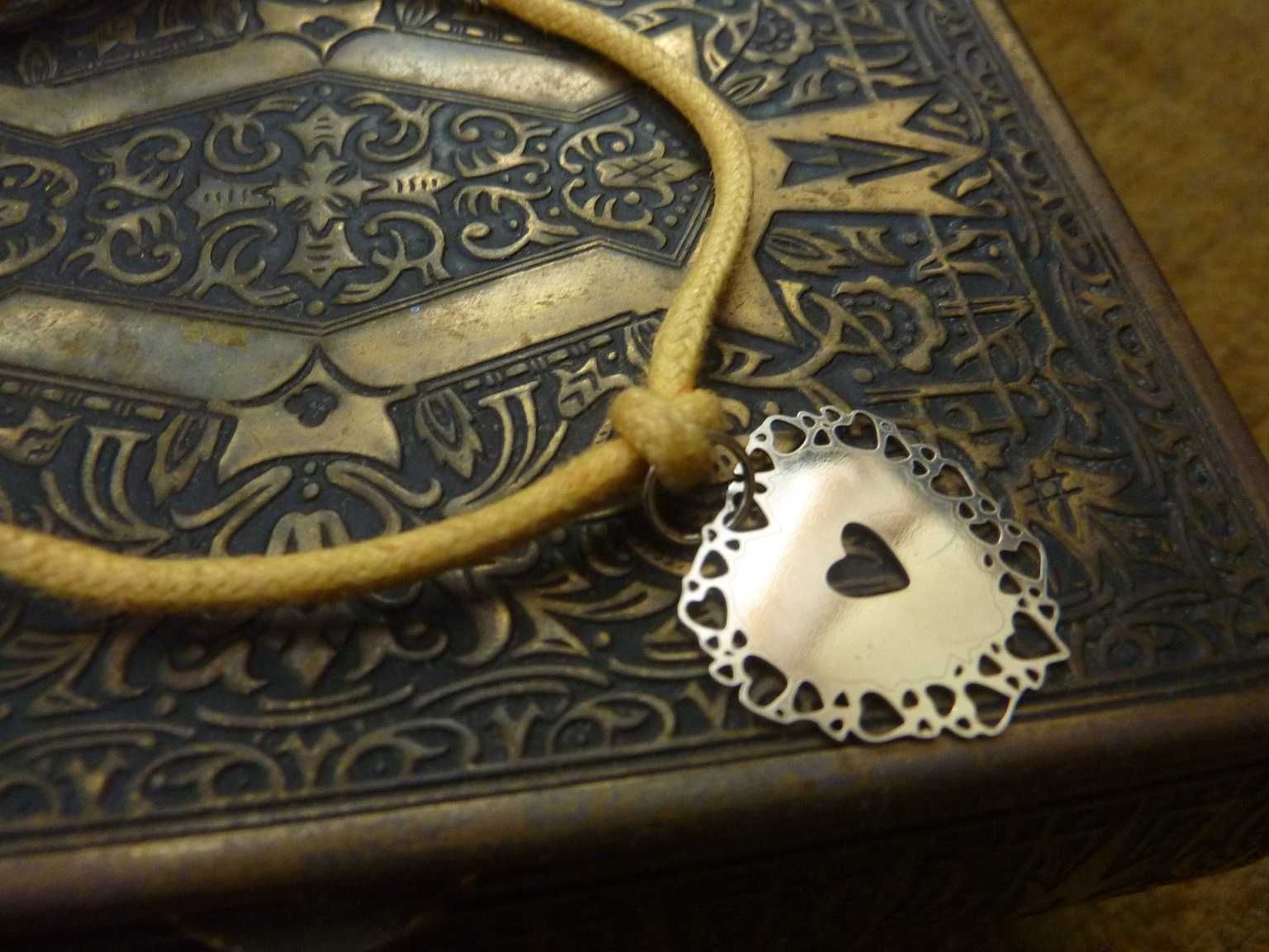 SUPER sznurkowa bransoletka serce ażurowe srebro  925
