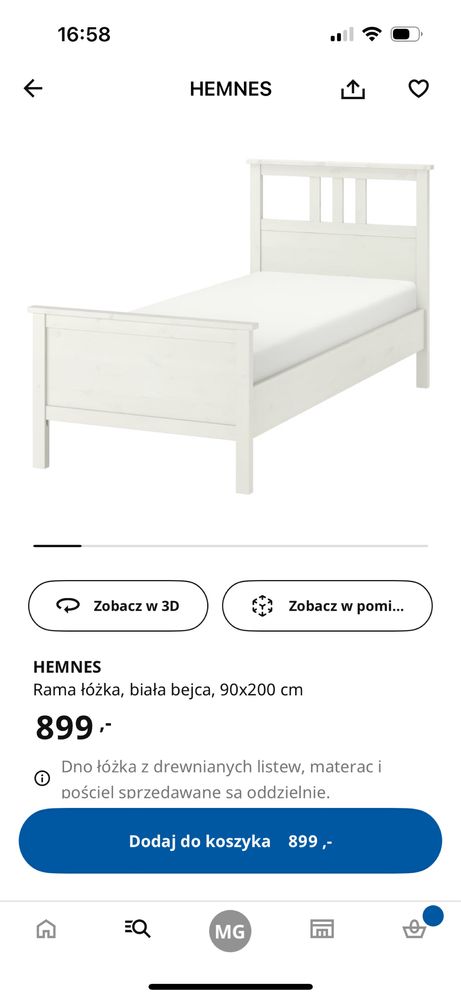 Łóżko hemnes IKEA 90x200