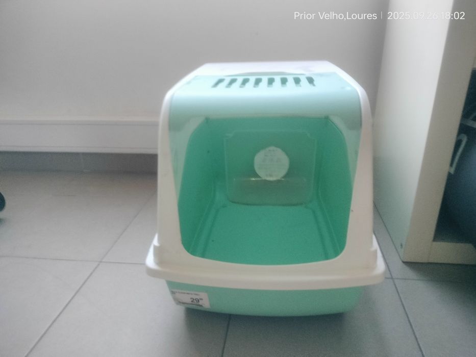 Casinha de wc gato branco e verde