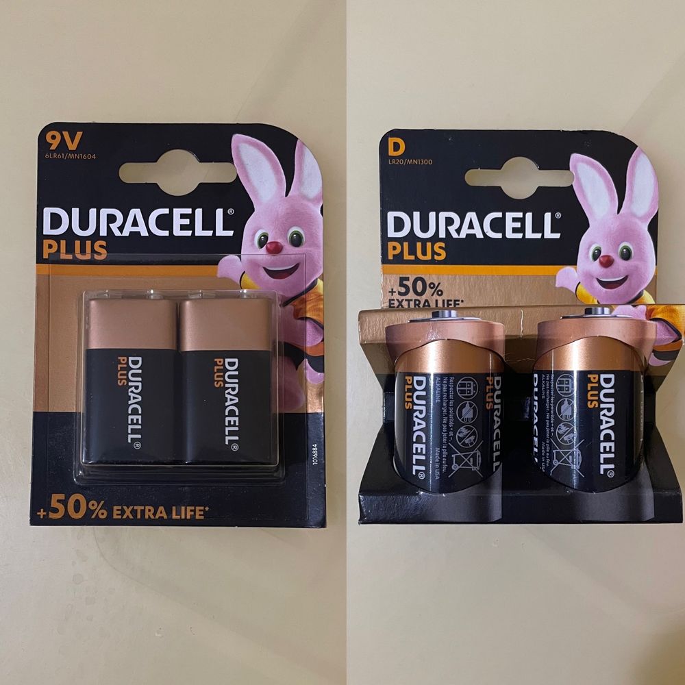 Батарейки Duracell 9V, D