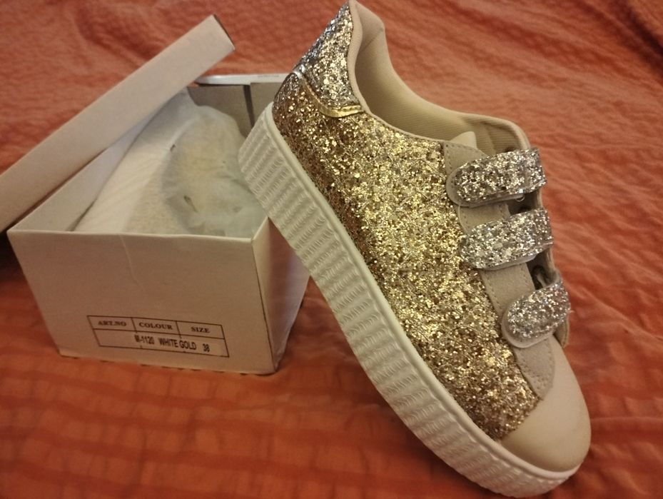 Buty biało złote 38 nowe brokat