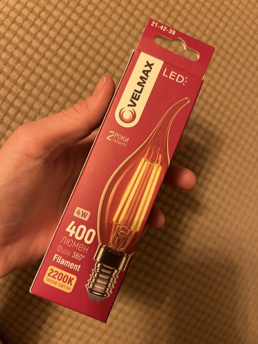 Філаментна ретро лампочка E14 LED-лампа VELMAX Filament 4W 2200 K