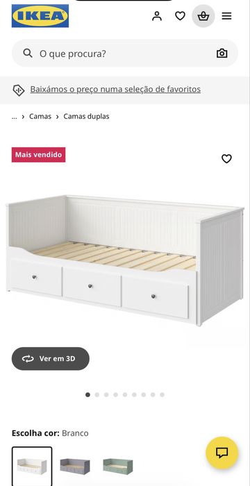 Cama indiv/dupla c/3 gav, branco, 80x200 cm Ikea