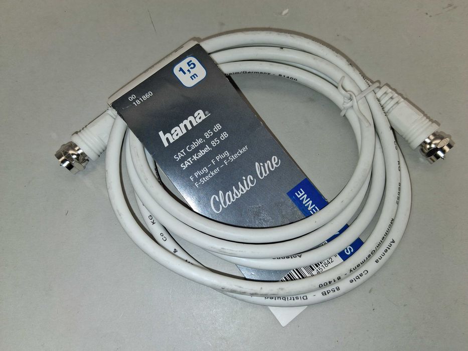 N145 Kabel Koncentryczny SAT Hama F-Plug 1,5m 85 dB Biały