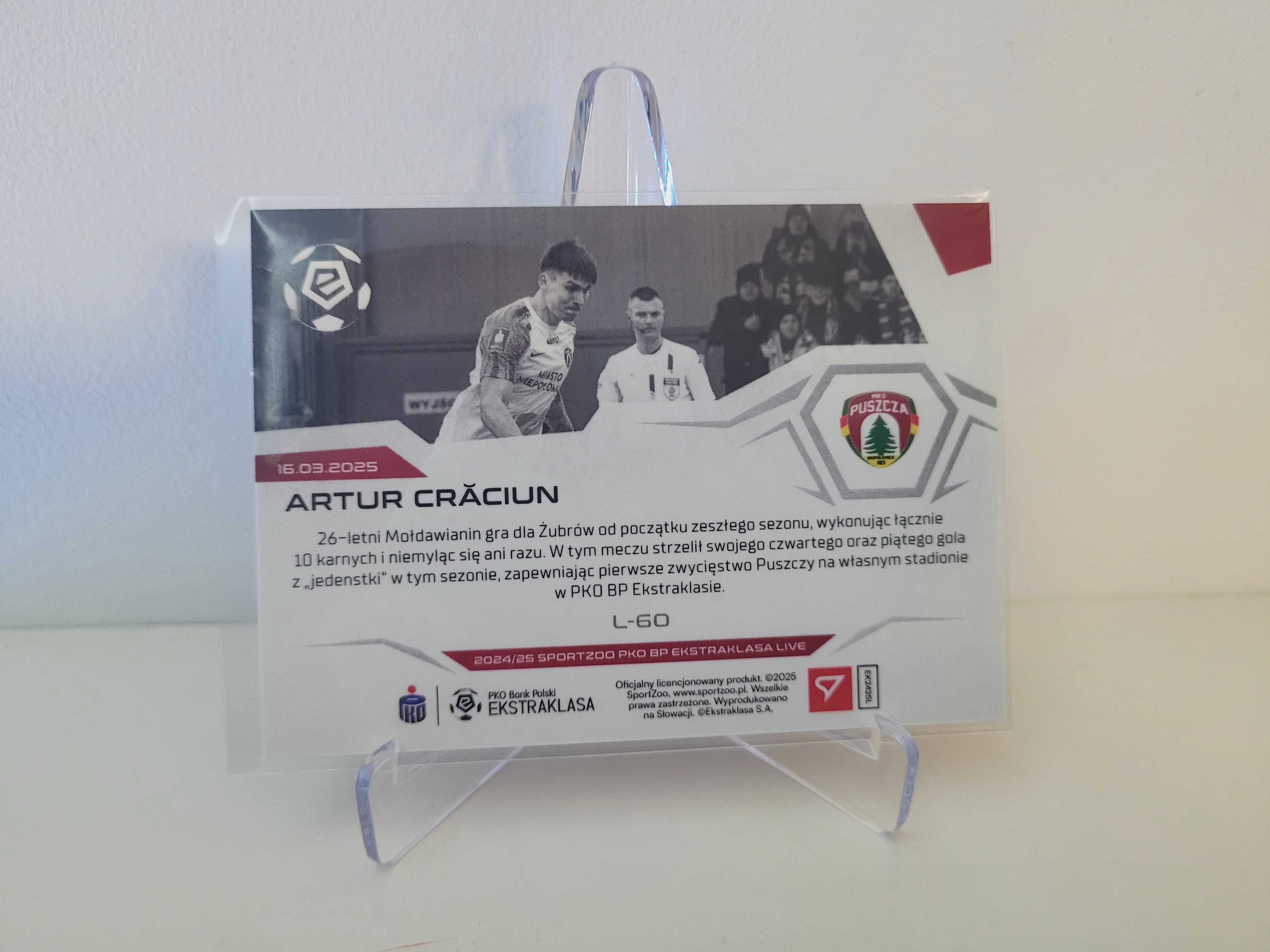 Karta L-60 Artur Crăciun Puszcza Niepołomice Ekstraklasa 2024/25 LIVE