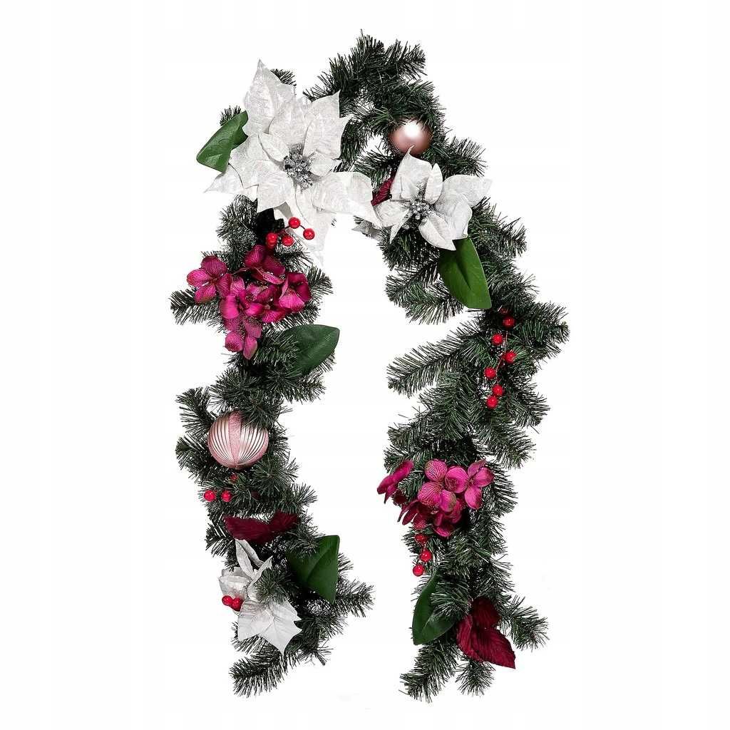 Girlanda Bożonarodzeniowa jodłowa kwiaty 163 cm