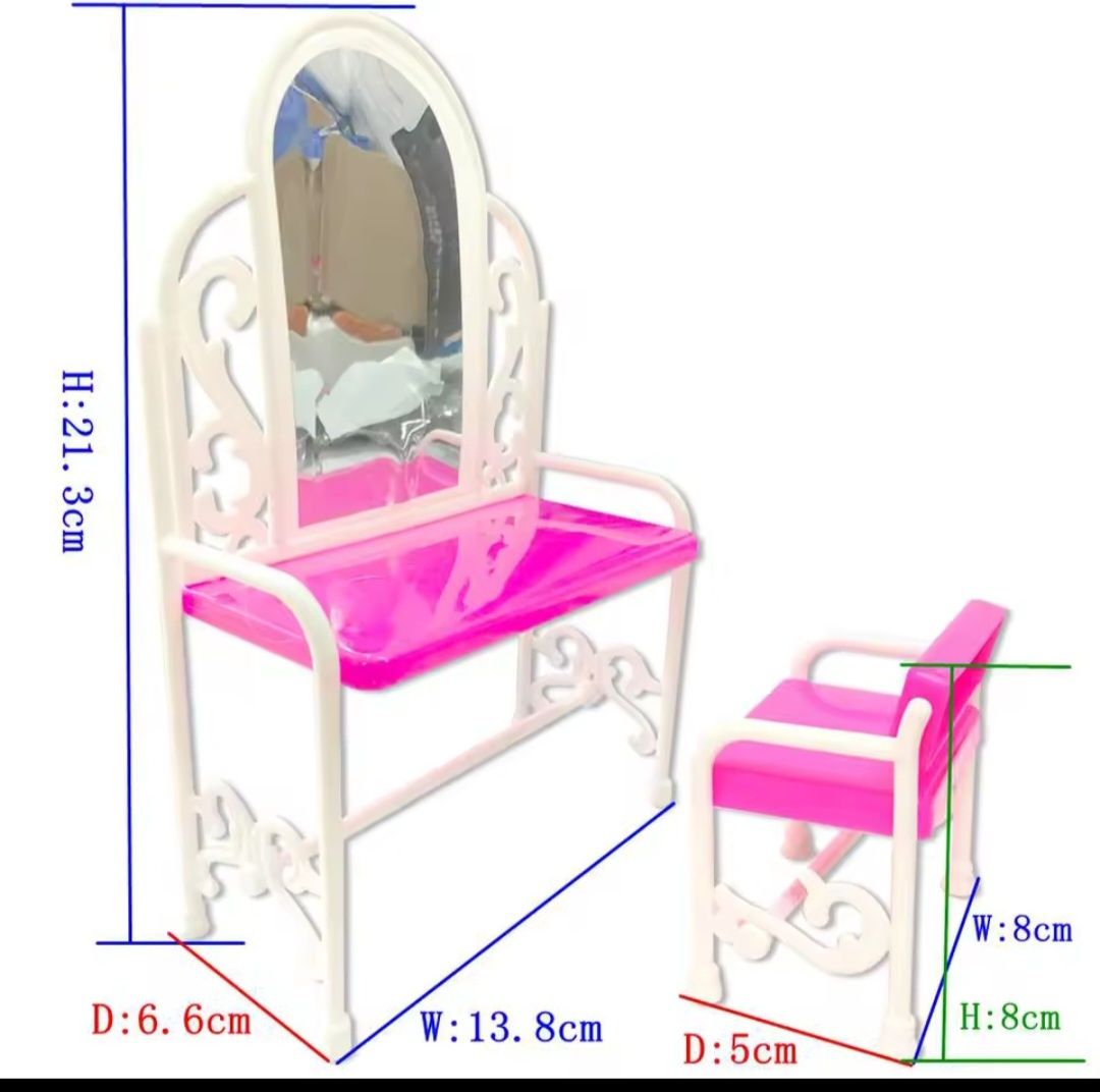 NOWA Toaletka i krzesło dla lalek Barbie meble